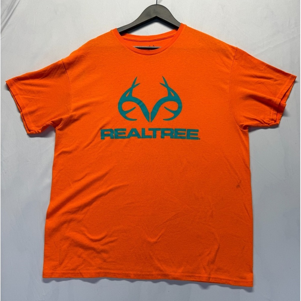 Realtree T Shirt‎ Mens Large (42-44) Neon Orange Graphic Logo Cotton Preshrunk